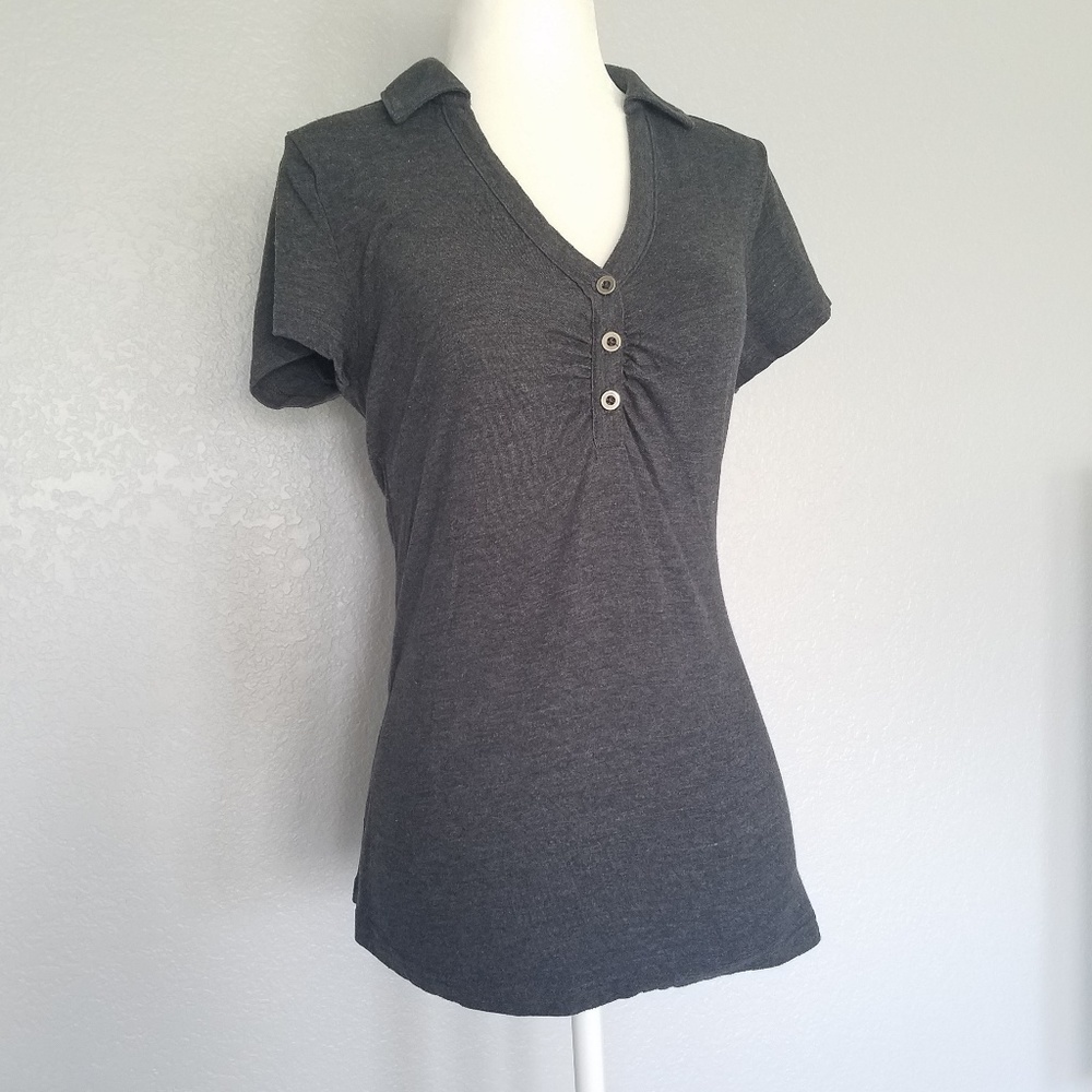 Grey Half Button Collared Tee